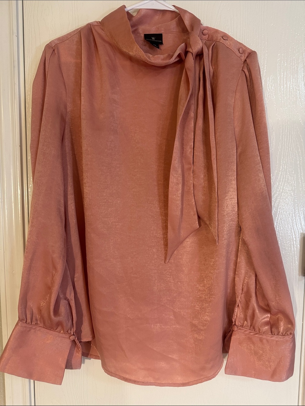 Worthington Rose Blush Tie-Neck Satin Blouse
